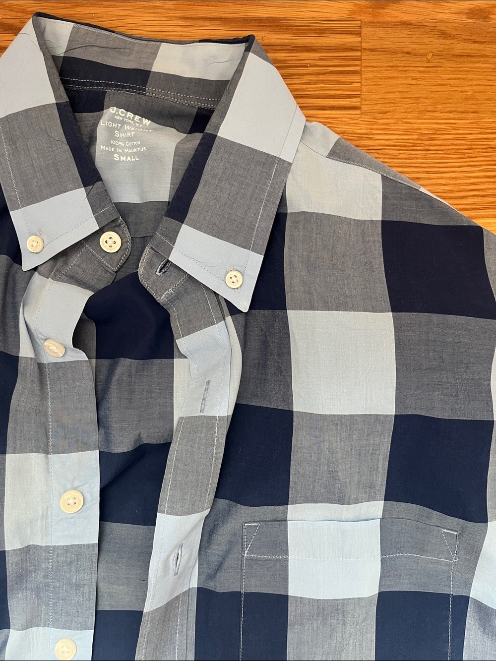 J. Crew Men’s Navy and Light Blue Plaid Button-Down Shirt